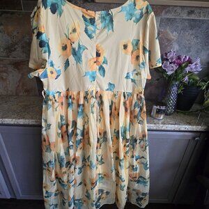 Yellow Floral Dress with Organza Skirt & Lining – Plus Size 3XL
